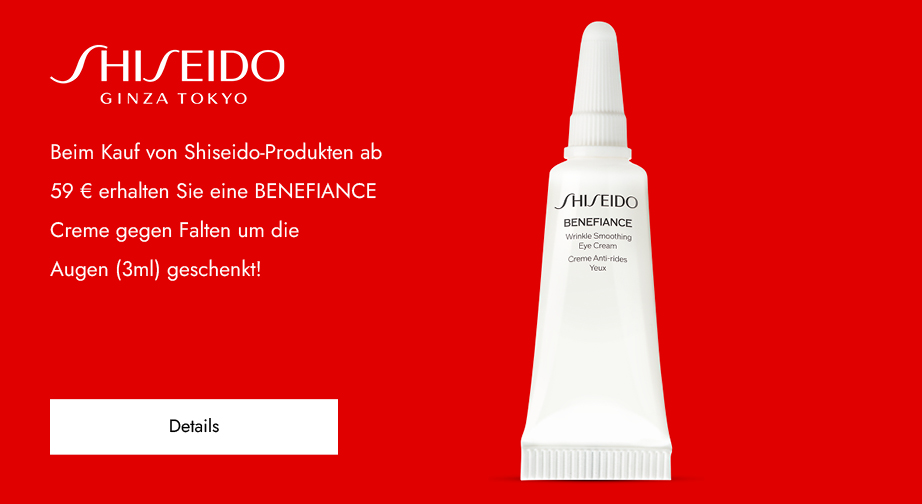Beim Kauf von Shiseido-Produkten ab 59 € erhalten Sie eine BENEFIANCE Creme gegen Falten um die Augen (3ml) geschenkt
