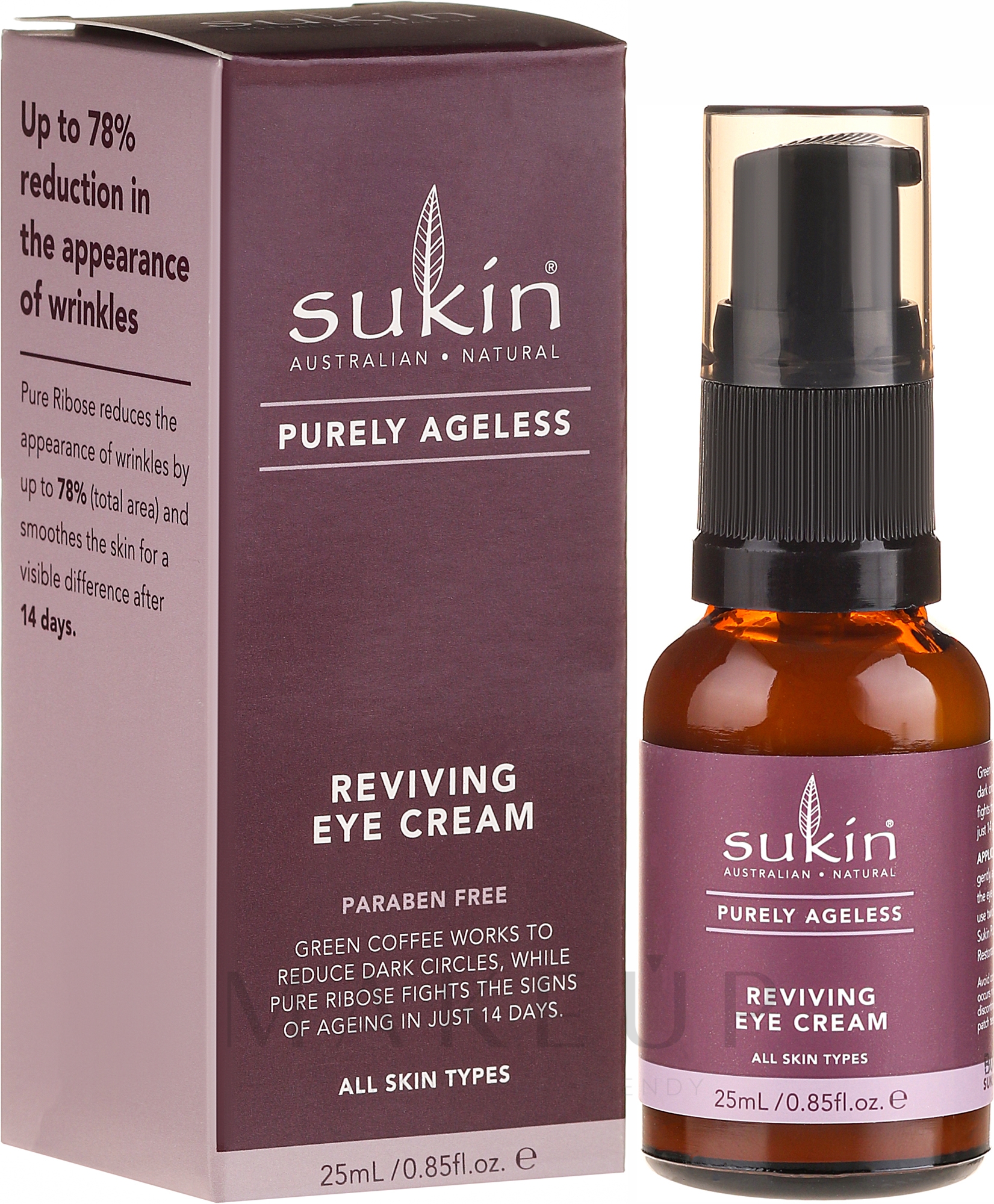 Regenerierende Augencreme für alle Hauttypen - Sukin Purely Ageless Reviving Eye Cream — Bild 25 ml