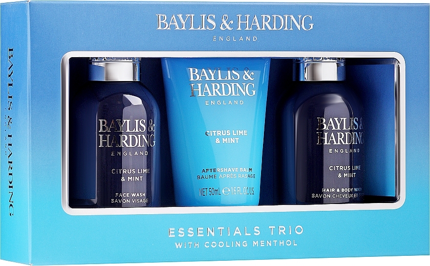 Körperpflegeset für Männer - Baylis & Harding Men's Citrus Lime & Mint (Waschgel für Haar und Körper 100ml + After Shave Balsam 50ml + Gesichtswaschgel 100ml) — Bild N1