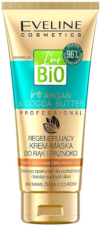 Regenerierende Creme-Maske für Hände und Nägel mit Kakao- und Sheabutter - Eveline Cosmetics Bio Aragan & Cocoa Butter Regenerating Hand Cream Mask — Bild N1