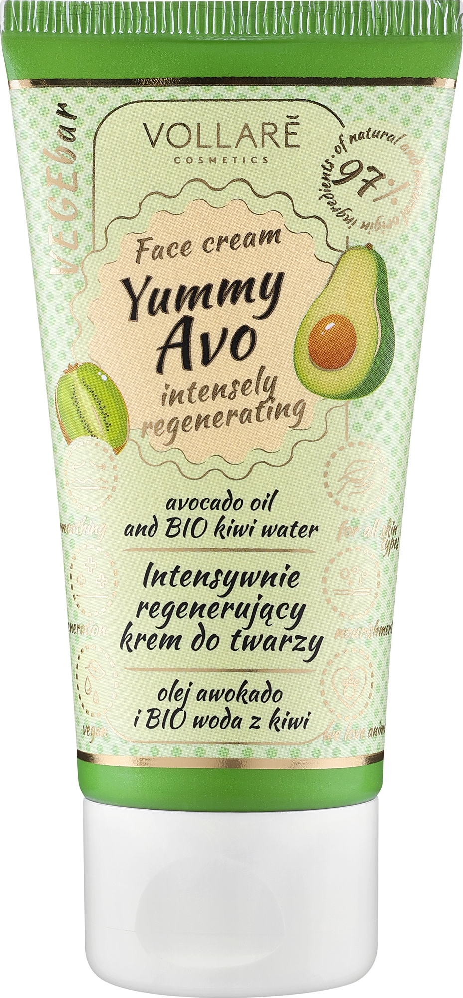 Intensiv regenerierende Gesichtscreme - Vollare Cosmetics VegeBar Yummy Avo Regenerating Cream — Bild 50 ml