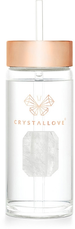 Glaswasserflasche mit Bergkristall und Trinkhalm, 400 ml - Crystallove Glass Water Bottle with Rock Crystal and Straw — Bild N6