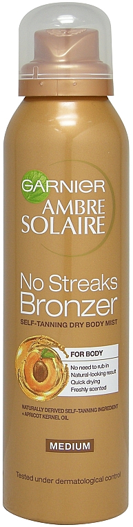 Selbstbräunungsspray mit Aprikosenextrakt - Garnier Ambre Solaire No Streaks Bronzer Medium Self Tan Body Mist — Bild N1