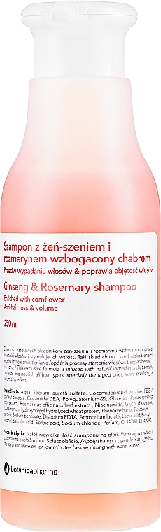 Shampoo mit Ginseng und Rosmarin gegen Haarausfall für mehr Volumen - Botanicapharma Ginseng & Rosemary Shampoo — Bild N1