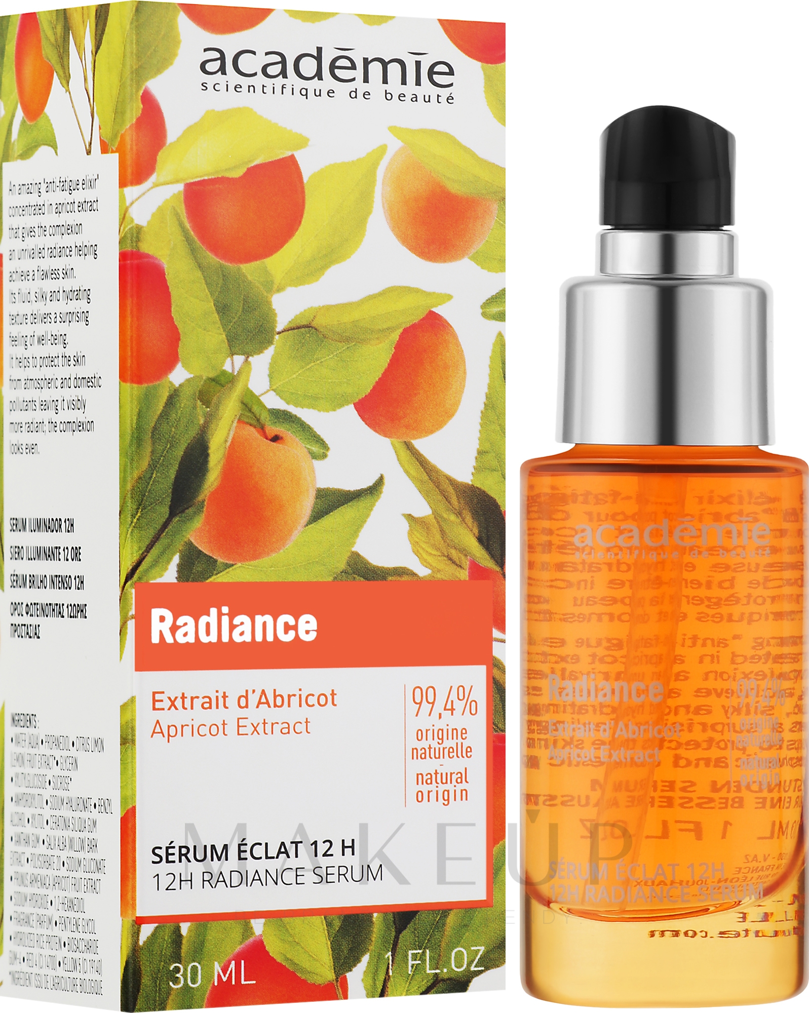 Aprikosen-Gesichtsserum 12 Stunden Glanz - Academie Radiance 12H Serum — Bild 30 ml
