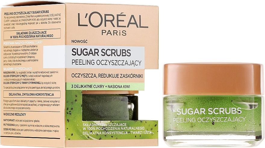Zuckerpeeling mit natürlichem Traubenkernöl für das Gesicht - L'Oreal Paris Sugar Scrubs — Bild N1