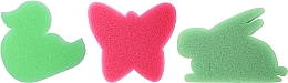 Düfte, Parfümerie und Kosmetik Badeschwamm-Set 3 St. grüne Ente + roter Schmetterling + grünes Kaninchen - Ewimark