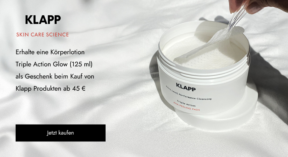 Erhalte eine Körperlotion Triple Action Glow (125 ml) als Geschenk beim Kauf von Klapp Produkten ab 45 €