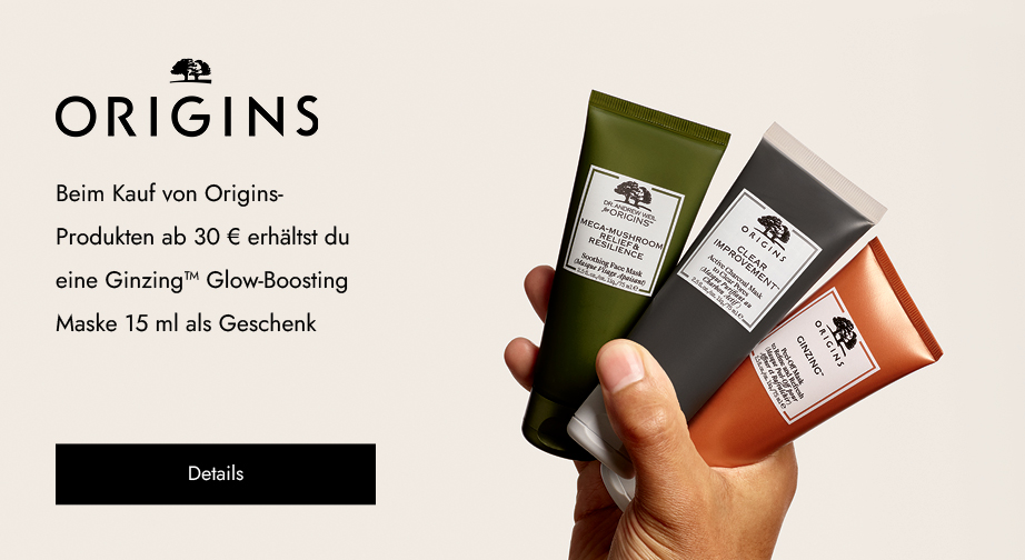 Beim Kauf von Origins-Produkten ab 30 € erhältst du eine Ginzing™ Glow-Boosting Maske 15 ml als Geschenk