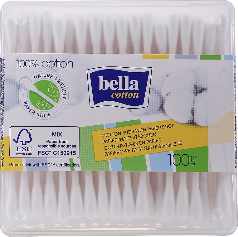 Papier-Wattestäbchen 100 St. - Bella Cotton With Paper Stick — Bild N1