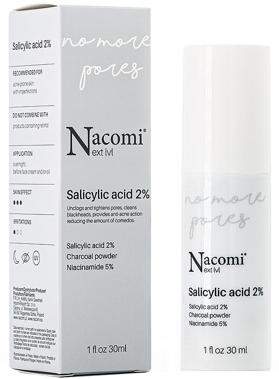 Gesichtsserum gegen Unvollkommenheiten mit 2% Salicylsäure, Aktivkohle und Vitamin B3 - Nacomi Next Level Salicylic Acid 2% — Bild N1