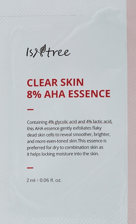 GESCHENK! Essenz für das Gesicht mit Milch- und Glykolsäure - IsNtree Clear Skin 8% Aha Essence (Probe)  — Bild N1