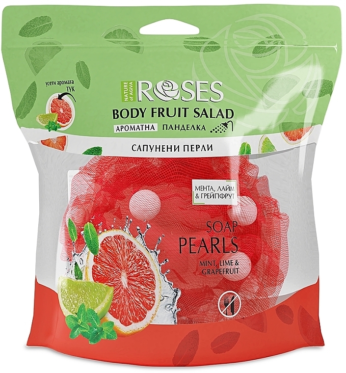 Duftender Badeschwamm mit Seifenperlen Minze, Limette, Grapefruit - Nature of Agiva Roses Body Fruit Salad Soap Pearls — Bild N3