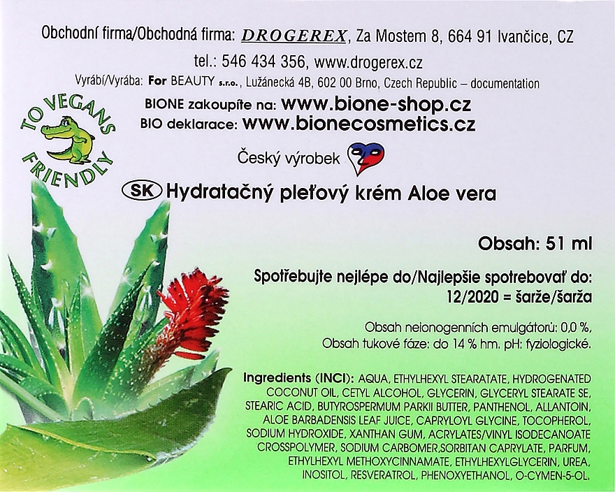 Intensiv feuchtigkeitsspendende Gesichtscreme mit Panthenol, Aloe Vera und Harnstoff - Bione Cosmetics Aloe Vera Hydrating Facial Cream With Panthenol And Ectoine — Bild N3