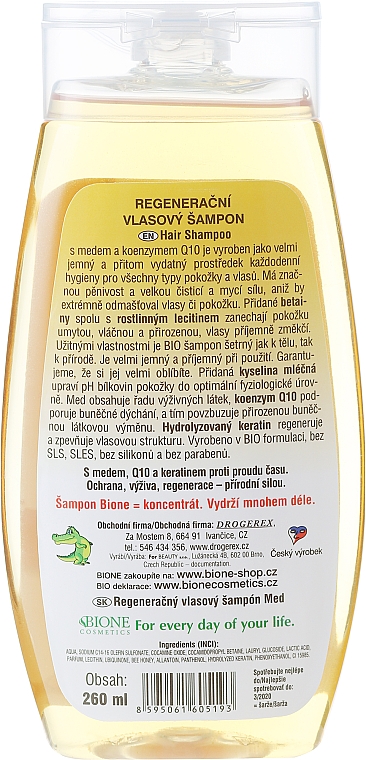 Regenerierendes Shampoo mit Honig und Coenzym Q10 - Bione Cosmetics Honey + Q10 Shampoo — Bild N2