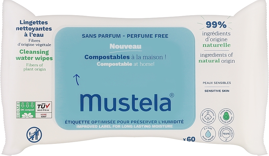 Reinigungstücher für Kinder parfümfrei - Mustela Compostable Unscented Cleansing Wipes  — Bild N1