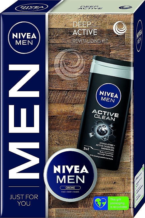 Körperpflegeset - Nivea Men Deep Active Body Care Gift Set (Duschgel 250ml + Körpercreme 75ml) — Bild N1