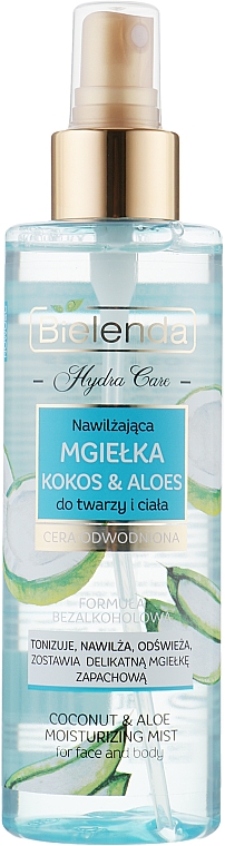 Feuchtigkeitsspendendes Körper- und Gesichtsspray Coconut & Aloe - Bielenda Hydra Care Coconut & Aloe Moisturizing Mist — Bild N1