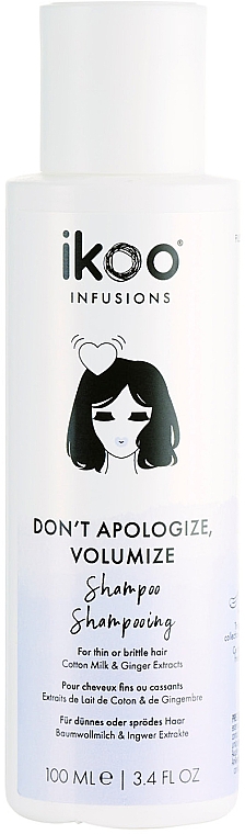 Volumengebendes Shampoo für dünnes oder sprödes Haar mit Baumwollmilch und Ingwerextrakt - Ikoo Infusions Don’t Apologize, Volumize Shampoo — Bild N1