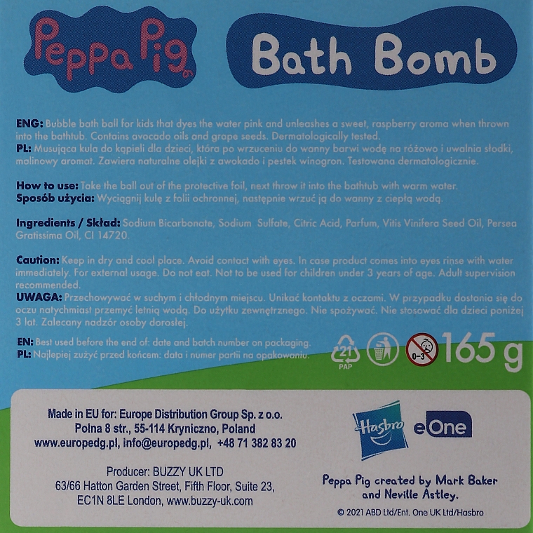 Badebombe für Kinder mit Himbeerduft, Traubenkern- und Avocadoöl - Peppa Pig Bath Bomb With Natural Grape Seed And Avocado Oil — Bild N2