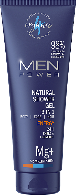 3in1 Duschgel für Männer - 4Organic Men Power Natural Shower Gel 3 In 1 Body & Face & Hair Energy — Bild N1