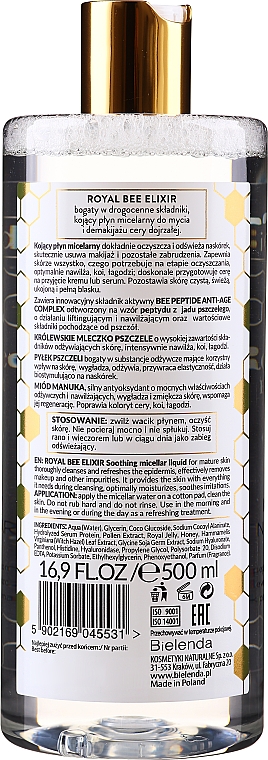Beruhigendes Mizellenwasser mit Bienenpollen, Bienenpeptiden und Manuka-Honig - Bielenda Royal Bee Elixir — Bild N2