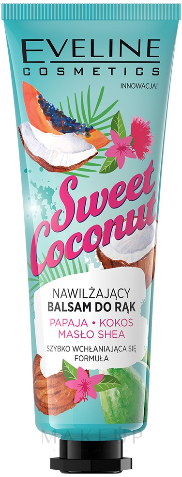 Feuchtigkeitsspendende Handcreme mit Papaya, Kokosnuss und Sheabutter - Eveline Cosmetics Sweet Coconut Hand Cream — Bild 50 ml
