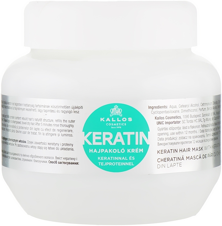 Haarmaske mit Keratin und Milchproteinen - Kallos Cosmetics Keratin Hair Mask
