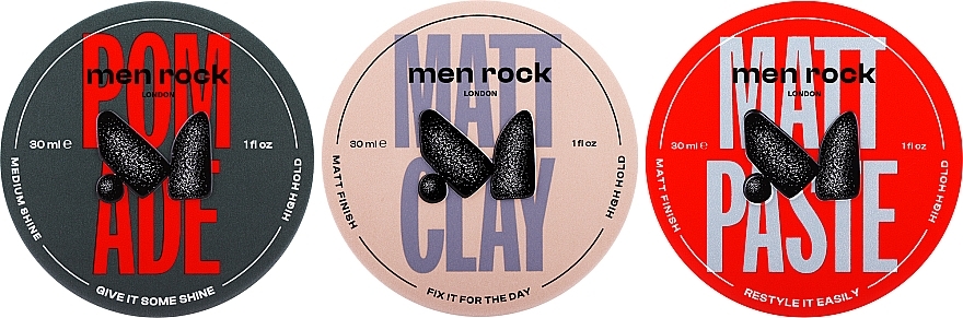 Haarpflegeset - Men Rock Hair Deal (Modellierende Haarpaste 30ml + Haarstylingwachs 30ml + Haarpomade 30ml) — Bild N2