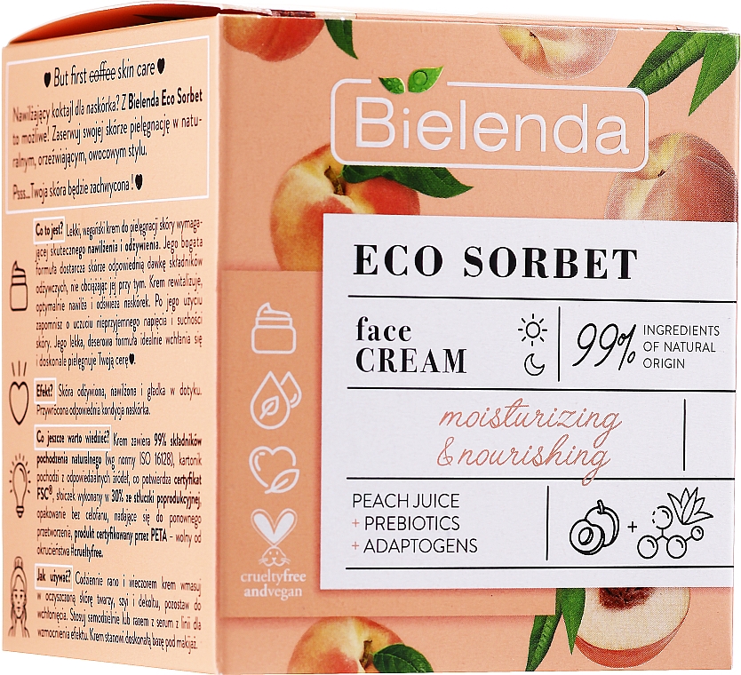 Feuchtigkeitsspendende und nährende Gesichtscreme mit Pfirsichsaft - Bielenda Eco Sorbet Moisturizing&Nourishing Face Cream — Bild N1