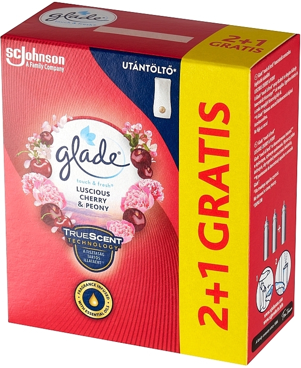 Glade Touch & Fresh Luscious Cherry & Peony  - Ersatzflasche mit Mini-Spray Pfingstrose und saftige Beeren 3 St. — Bild N2