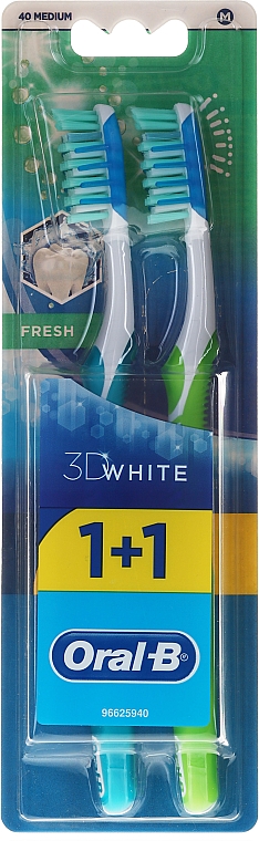 Zahnbürste mittel White Fresh blau, grün 2 St. - Oral-B 3D White Fresh 40 Medium 1+1