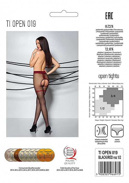 Erotische Strumpfhose mit Ausschnitt Tiopen 019 20 Den black/red - Passion — Bild N2