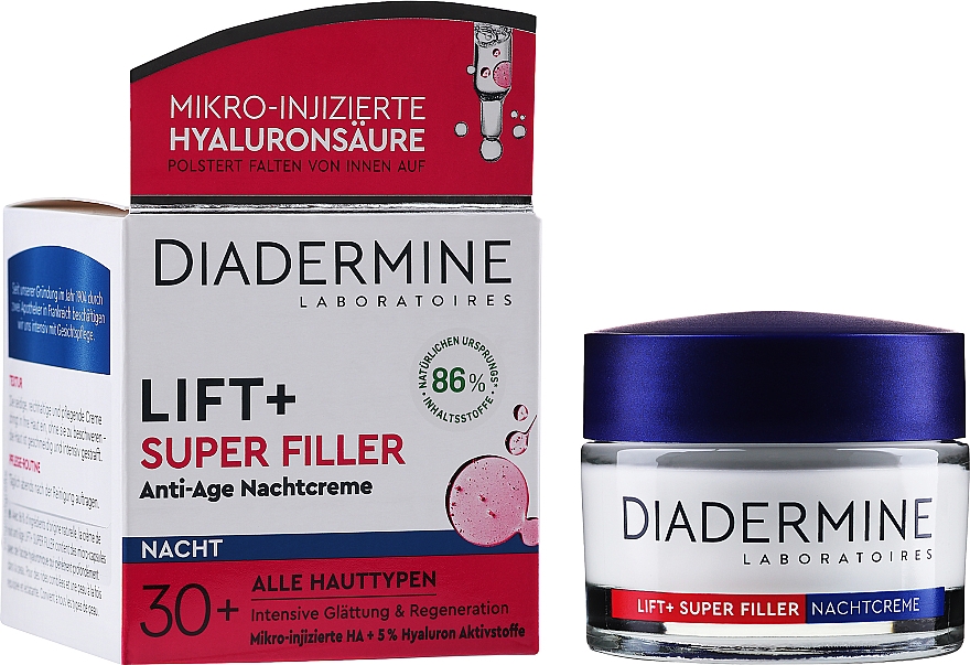Faltenfüllende, straffende und regenerierende Anti-Aging Nachtcreme mit Hyaluronsäure - Diadermine Lift+ Super Filler Hyaluron Anti-Age Night Cream — Bild N2