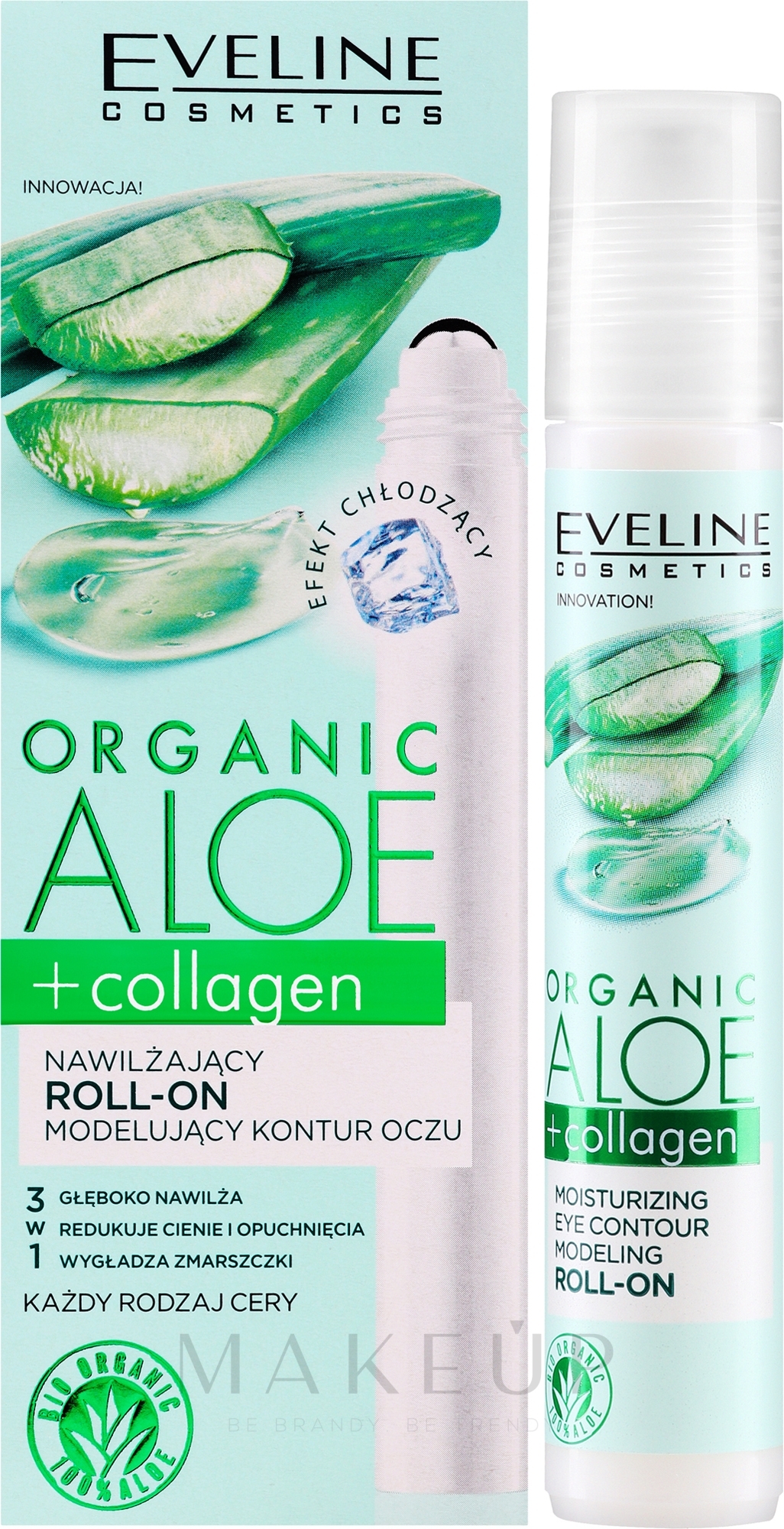 Feuchtigkeitsspendendes und straffendes Augenkonturgel mit Aloe und Kollagen (Roll-on) - Eveline Cosmetics Organic Aloe + Collagen — Bild 15 ml
