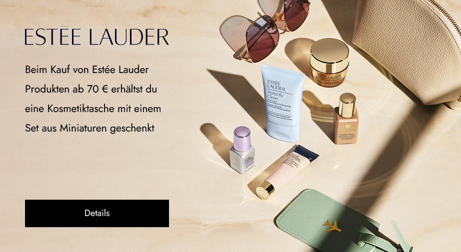 Beim Kauf von Estée Lauder Produkten ab 70 € erhältst du eine Kosmetiktasche mit einem Set aus Miniaturen geschenkt