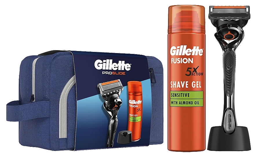 Set - Gillete Proglide (Duschgel/200 ml + Rasiergel/1 St. + Rasierer/1 St. + Kosmetiktasche + Stand/1 St.) — Bild N1