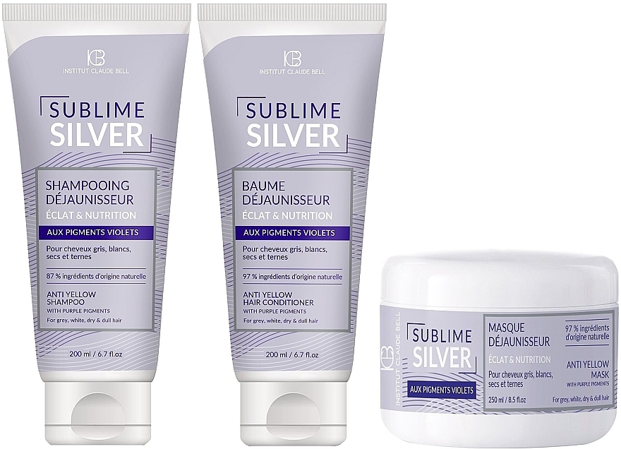 Haarpflegeset - Institut Claude Bell Sublime Silver (Shampoo 200ml + Conditioner 200ml + Haarmaske 250ml) — Bild N1