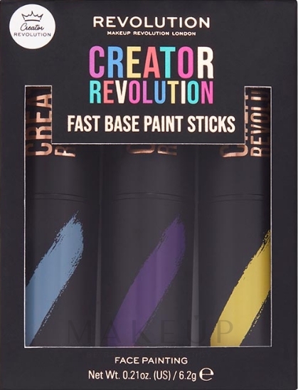 Make-up Set - Makeup Revolution Creator Fast Base Paint Stick Set Light Blue, Purple & Yellow — Bild 6.2 g