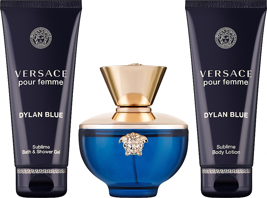 Versace Pour Femme Dylan Blue - Duftset (Eau de Parfum 100ml + Eau de Parfum Mini 5ml + Duschgel 100ml + Körperlotion 100ml) — Bild N1