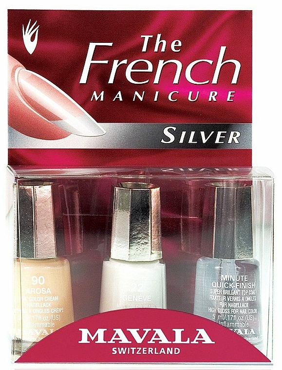 Nagellack-Set für French Manicure Silver - Mavala Kit Natural French Silver (Nagellack 2x5ml + Schnelltrocknender Überlack 5ml) — Bild N1