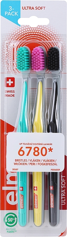 Zahnbürste ultra weich schwarz, gelb, blau - Elmex Swiss Made — Bild N2