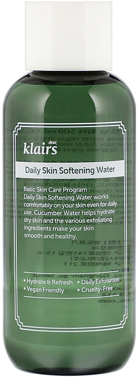 Peeling-Toner mit Zuckerrohrextrakt, Zitronensäure und 45% Gurkenwasser - Klairs Daily Skin Softening Water — Bild N1