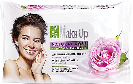 Abschminktücher für empfindliche Haut mit Rosenöl - Nature of Agiva Wet Wipes Cleaning Make Up Rose Oil — Bild N1