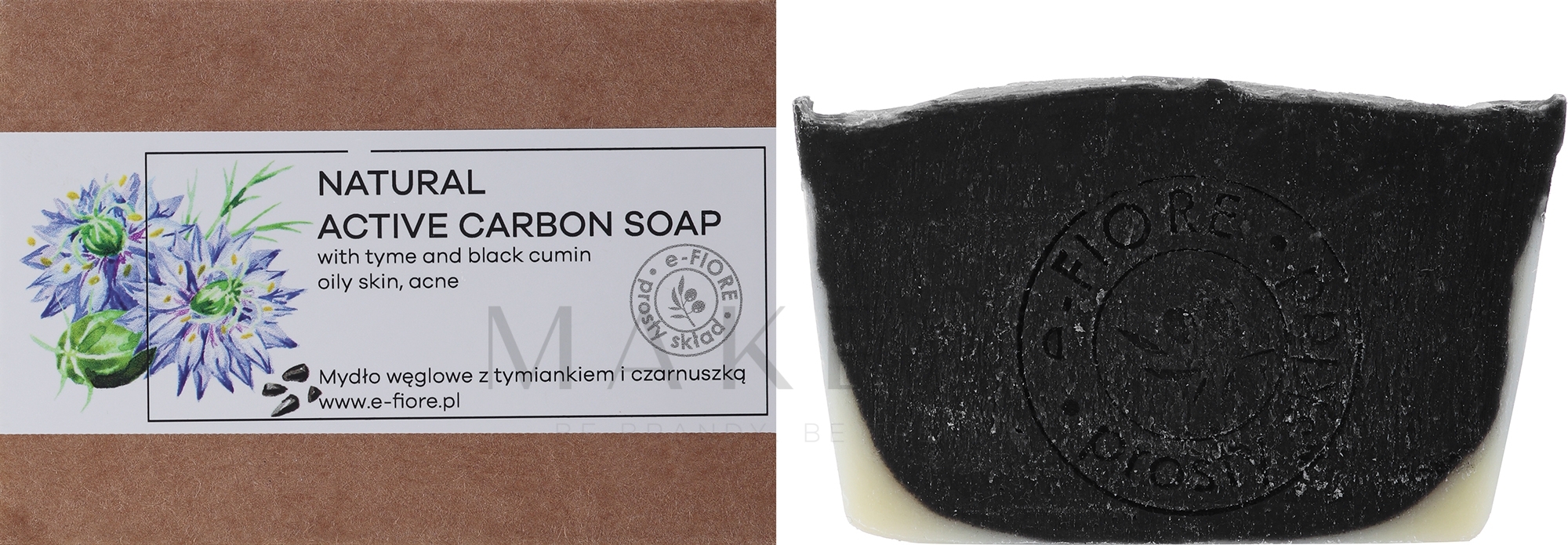 Handgemachte Naturseife mit Aktivkohle und Schwarzkümmel - E-Fiore Natural Charcoal Soap With Thyme And Black Cumin — Bild 100 g