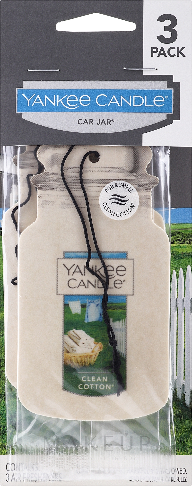 Papier-Lufterfrischer Clean Cotton 3 St. - Yankee Candle Car Jar Clean Cotton — Bild 3 St.