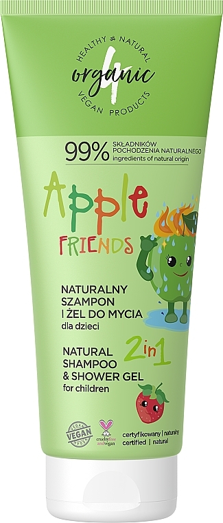 Babyshampoo und Duschgel - 4Organic Apple Friends Natural Shampoo And Shower Gel For Children — Bild N1