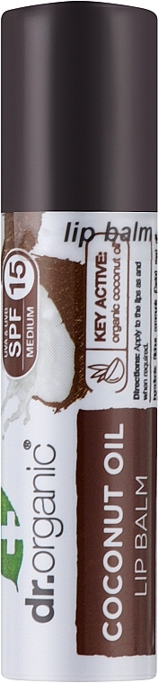 Lippenbalsam mit Kokosöl - Dr. Organic Bioactive Skincare Virgin Coconut Oil Lip Balm SPF15 — Bild N1