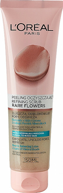 Gesichtspeeling mit Rosen- und Lotos-Extrakt für normale und gemischte Haut - L'Oreal Paris Skin Expert Rare Flowers Refining Scrub