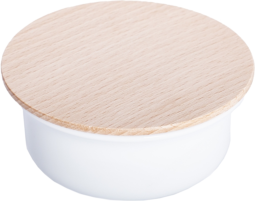 Plisson Soap And Porcelain Shaving Bowl With White Beechwood Lid  - Rasierseife in Keramikschale — Bild N1